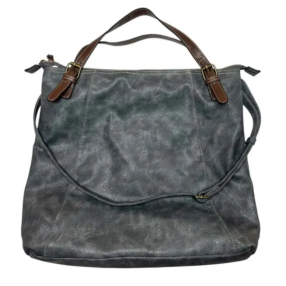 Brenice Large Faux Leather Grey Crossbody Hobo Bag with Contrast Straps